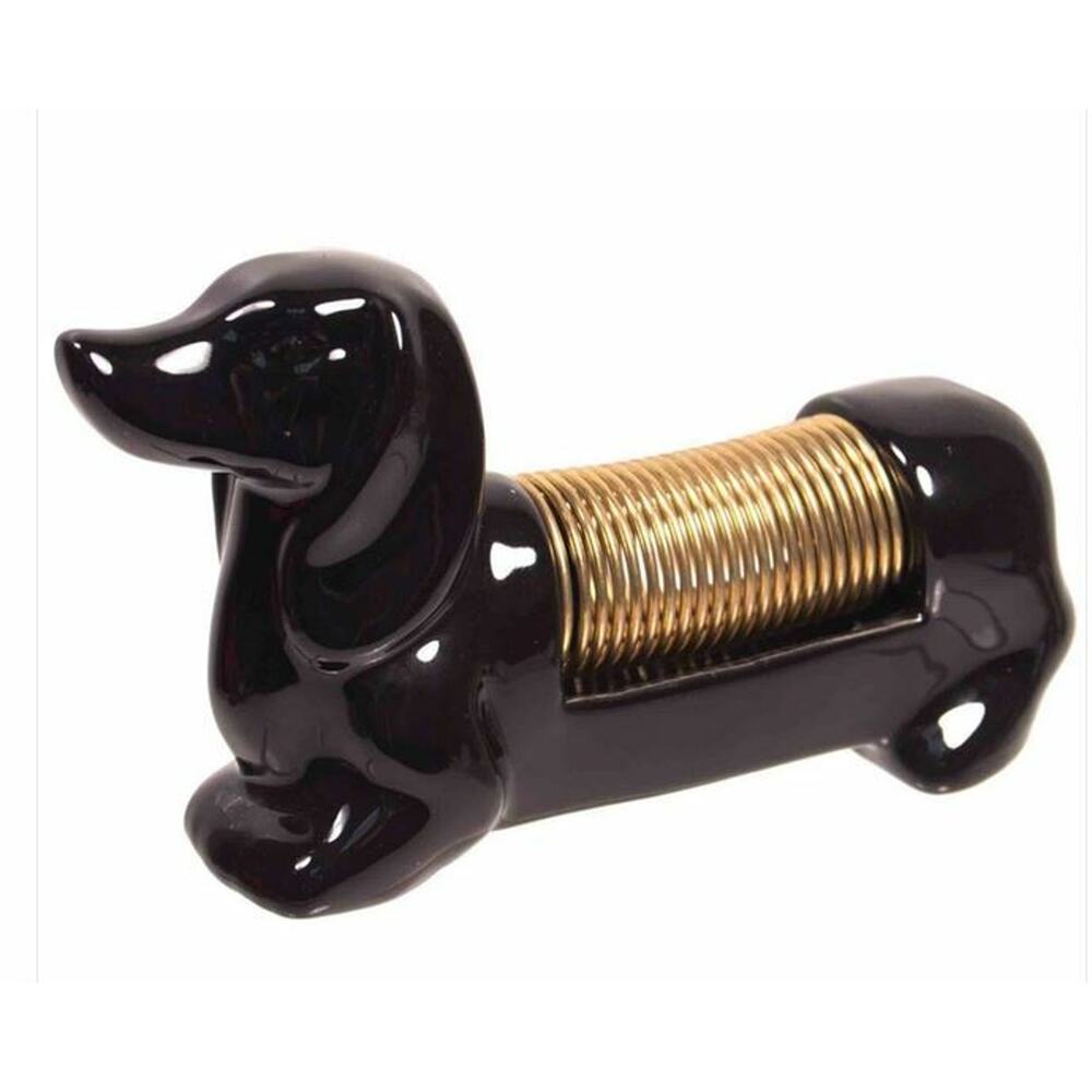 New Black Porcelain Dachshund Doxie Puppy Dog Office Letter Organizer Holder
